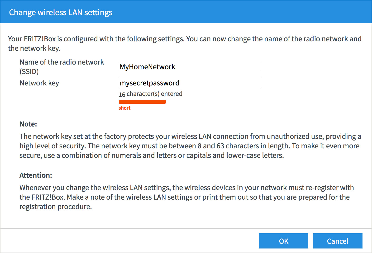 Screenshot: Changing your WiFi settings