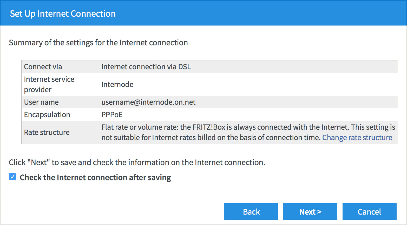 Screenshot: Checking your connection settings