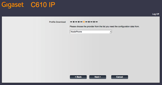 Selecting NodePhone from the provider list