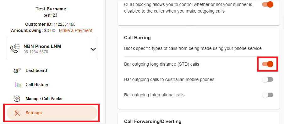 NodePhone VoIP Call barring
