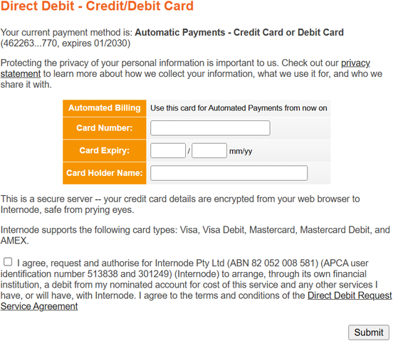 Set up automatic credit card payments