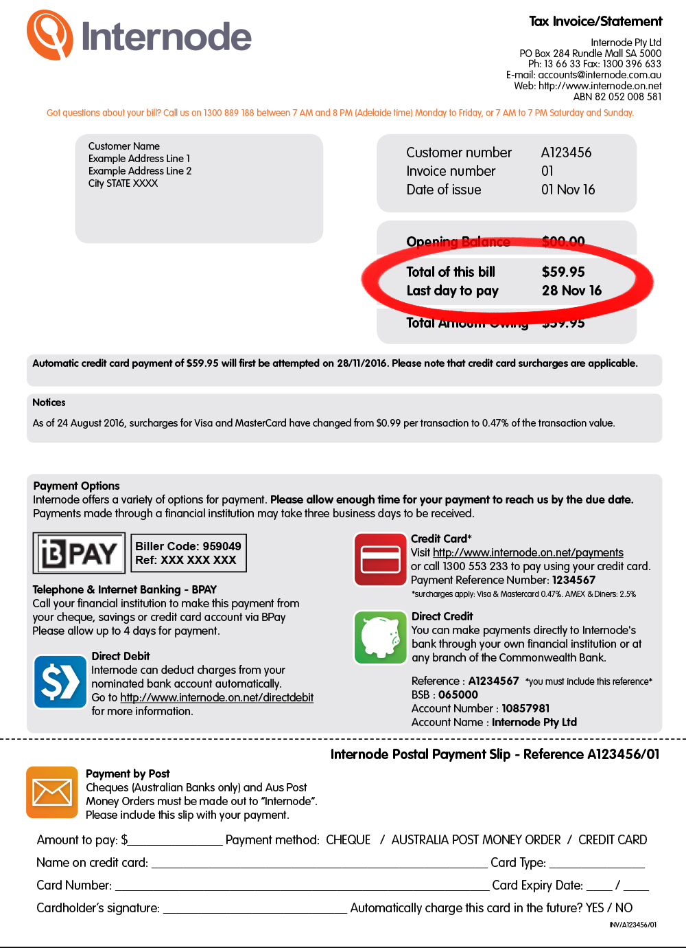 Example Invoice showing Last Day to Pay